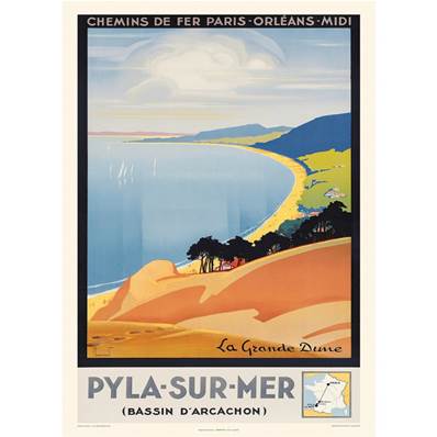 Affiche Arcachon Pyla-Sur-Mer la Grande Dune vintage 50x70cm Fricker