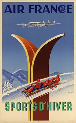 Affiche vintage déco de collection Air France sports d'hiver 50x70cm