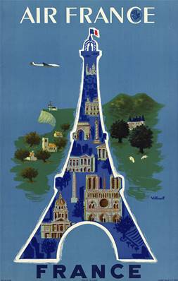 Affiche vintage déco de collection Air France Tour Eiffel Paris 50x70cm