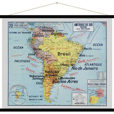 Reproduction carte scolaire continent Sud Américain 1900