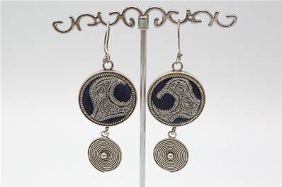 Boucles d'oreilles ethniques du Tibet rondes indigo