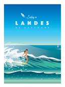 Affiche Surf Landes vagues 50x70cm Plume16