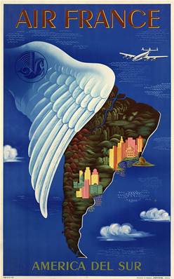Affiche vintage déco de collection Air France Amerique du Sud 50x70cm