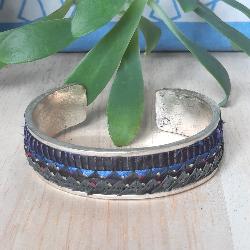 Bracelet ethnique Tibtain, tissus bleu Jhna