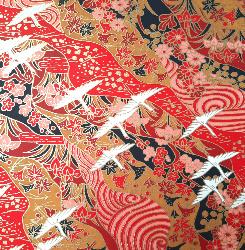 Carnet en papier japonais Grues sur fond rouge et noir