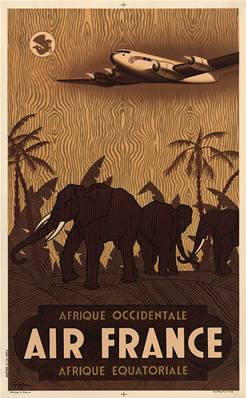 Affiche vintage déco de collection Air France Afrique Eléphant AEF AOF 50x70cm