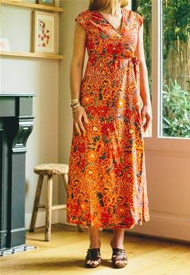 Robe longue cache coeur femme FLORALE Rouge et Jaune 