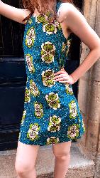 Robe courte Hibari motif bleu et vert