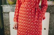 Robe manche longue rouge motif eventail taille S/M