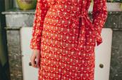 Robe  tunique manche longue rouge motif eventail 