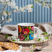 Mug noir motifs fleuris 350 ml