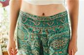 Pantalon bleu vert en soie indienne