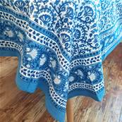 Tenture indienne artisanale block print 150x225 cm – Bleu azur