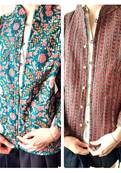 Veste indienne matelassée réversible Verte fleurs roses