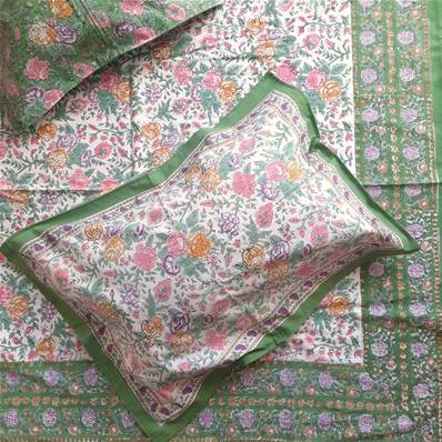 Tenture indienne block print 270x225 cm – Vert floral