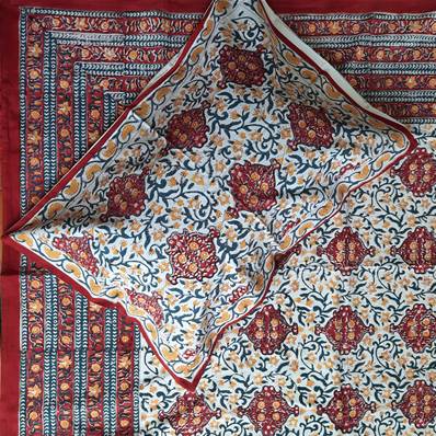 Tenture indienne block print 270x225 cm – Rouge et ocre