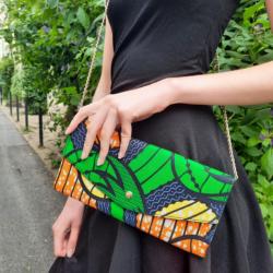 Sac  main chaine dore motif geometrique vert