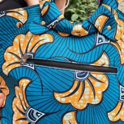 Sac à main en wax fleur de mariage turquoise et jaune