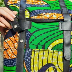 Sac à dos en wax motif vert et jaune