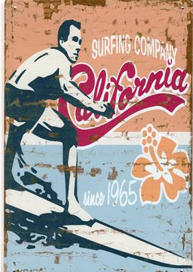 Plaque métal 20x30 vintage Surfing compagny, California