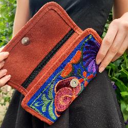 Porte feuille motifs fleur bleu Guatémala