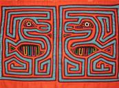 Patchwork traditionel kunas Motif duo oiseau fond orange 29 cm x 44 cm