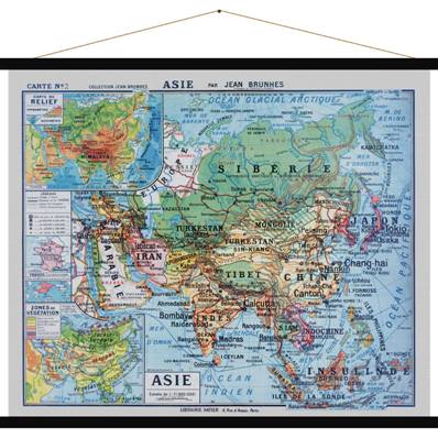 Reproduction carte scolaire continent Asiatique 1900