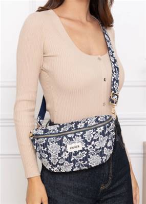 Banane à zip en coton imprimé fleuri bleu