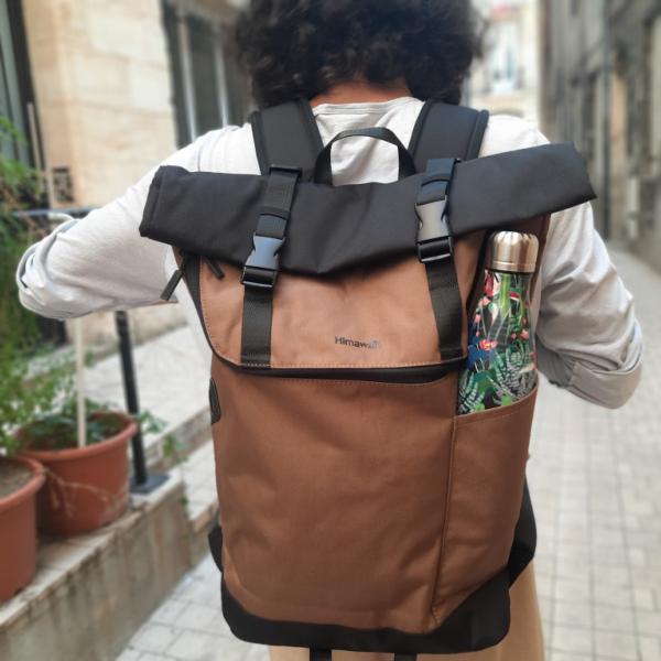 Sac à dos type coursier marron