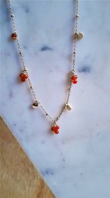 Collier De Perles En Cornaline - Longueur 40 Cm, Rouge, Neuf Sans Emballage