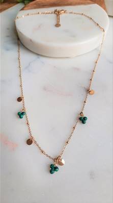 Collier 3 trios de perles en malachite