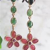 Boucles d’oreilles Chaîne Rubis Zoïsite & Fleur Tourmaline Rose