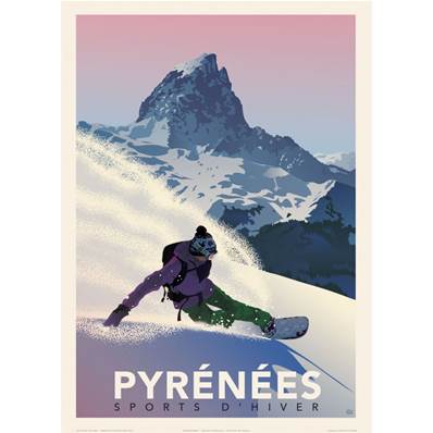 Affiche Pyrénées sports d'Hiver snow 50x70cm Fricker