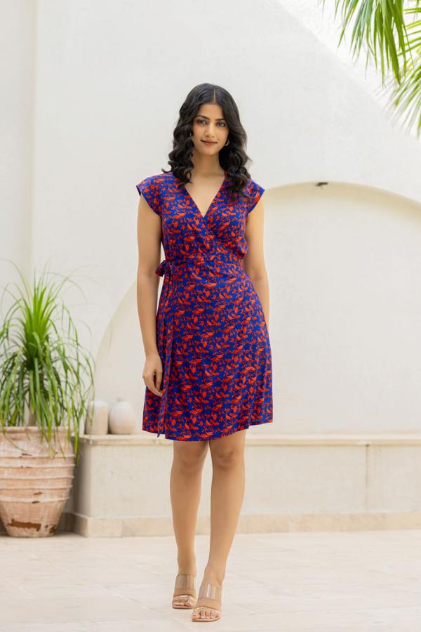 Robe cache coeur femme bleu Roses et Oiseaux