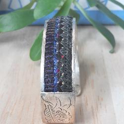 Bracelet ethnique Tibétain, tissus bleu Jhâna