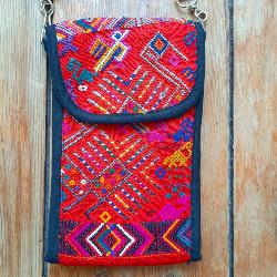 Pochette artisanale brodée rouge du Guatemala - Bandoulière ethnique