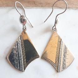 Boucles d’Oreilles Touareg Argent et Laiton losange – Design Ethnique Graphique 9020