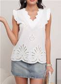 Haut sans manche blanc brod motifs floraux ajours