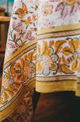 Tenture indienne coton blockprint 150x225cm fleurs jaunes