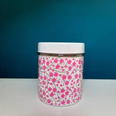 Boite inox indienne peinte à la main blanche fleurs roses GM