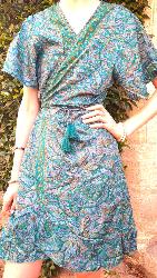 Robe cache cœur courte BLEU motifs cachemire