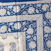 Tenture indienne block print 270x225 cm – Bleu cachemire