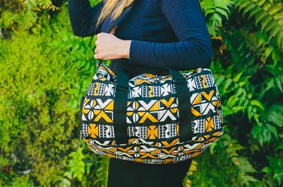 Sac de voyage en tissus wax africain Bogolan jaune