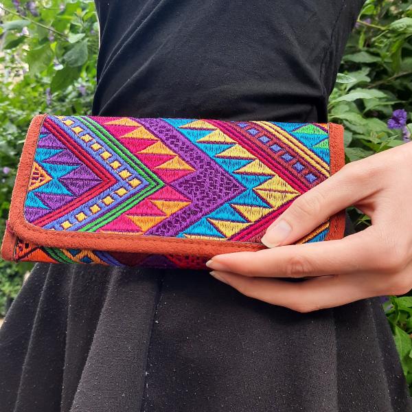 Porte feuille motifs géométriques bleu Guatemala