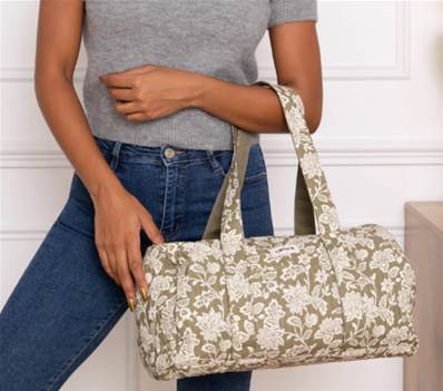 Sac de voyage à motif fleuri vert "AMOUR"