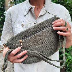 Sac banane double velour cotelé vert