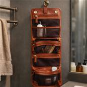 Trousse de toilette suspendue en cuir – Cuir artisanal, compacte & pratique 20×15 cm