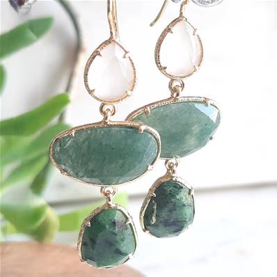 Boucles d'oreilles crochet 3 pierres naturelles multi