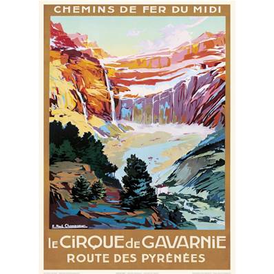 Affiche Pyrénées cirque de Gavarnie chemin de fer 50x70cm Fricker