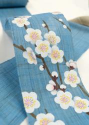 Décoration japonaise artisanale Fleurs de Cerisier fond bleu « Kazemachigusa » 10×170 cm